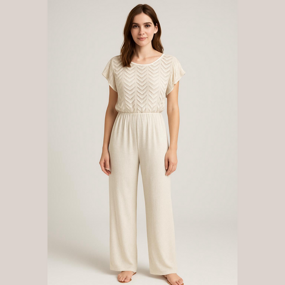 Emma & Michele Pants - Emma & Michele Crochet Jumpsuit Romper White Wide Leg Small